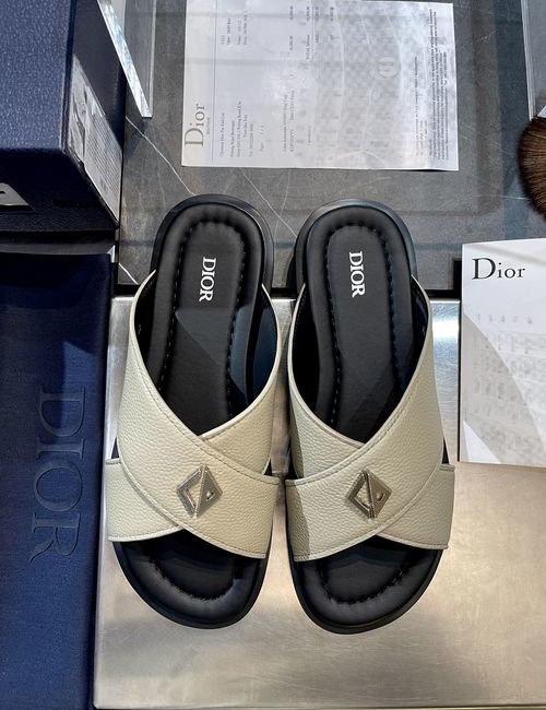 Christian Dior CD Slides Sandals Cowhide Oblique Printed Non-slip Soles