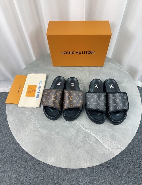 Louis Vuitton LV Straw Weave Slides Cow Lining Rubber Sole