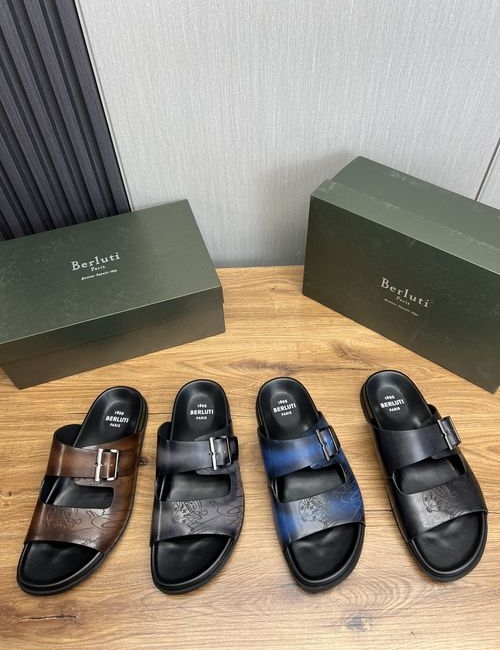 Berluti Leather Slip-On Sandals