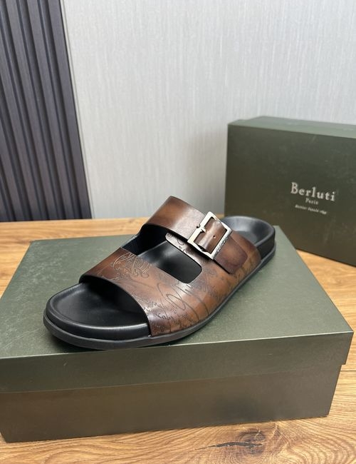 Berluti Leather Slip-On Sandals