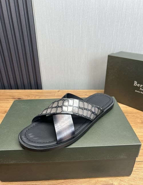 Berluti Leather Slip-On Sandals