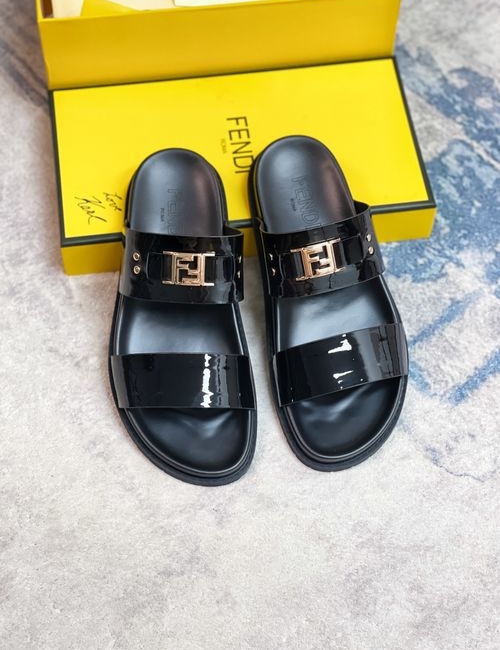 Fendi Embossed Calfskin Slippers With Double Sole
