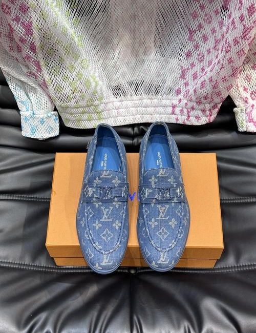 Louis Vuitton LV Estate Denim Canvas Loafers With Letter Accent