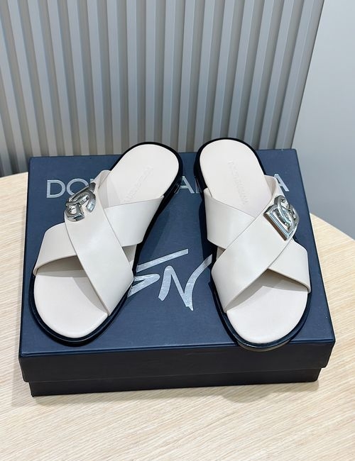 Dolce & Gabbana DG Logo Embossed Cowhide Slides