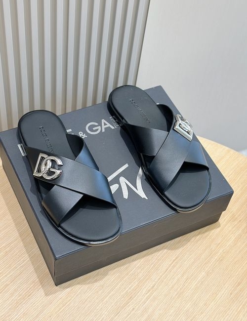 Dolce & Gabbana DG Logo Embossed Cowhide Slides