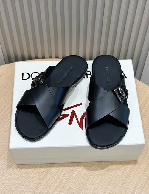 Dolce & Gabbana DG Logo Embossed Cowhide Slides