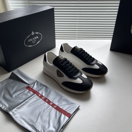 Prada Leather Sneakers With Enamel Logo Detail