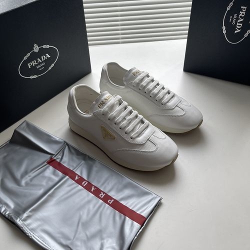 Prada Leather Sneakers With Enamel Logo Detail