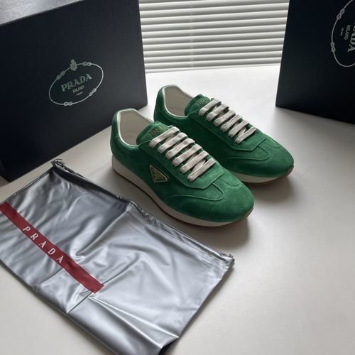 Prada Leather Sneakers With Enamel Logo Detail