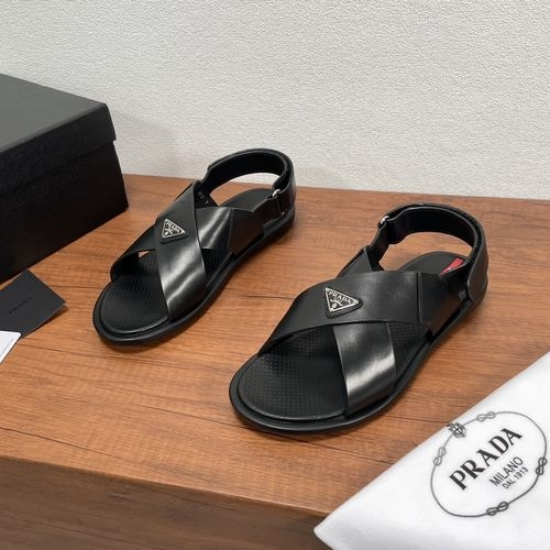 Prada Velcro Strap Leather Sandals