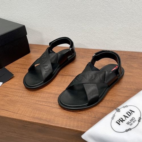 Prada Cross-strap Velcro Leather Sandals