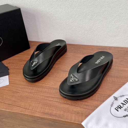Prada Calfskin Flip-flops With Enamel Logo