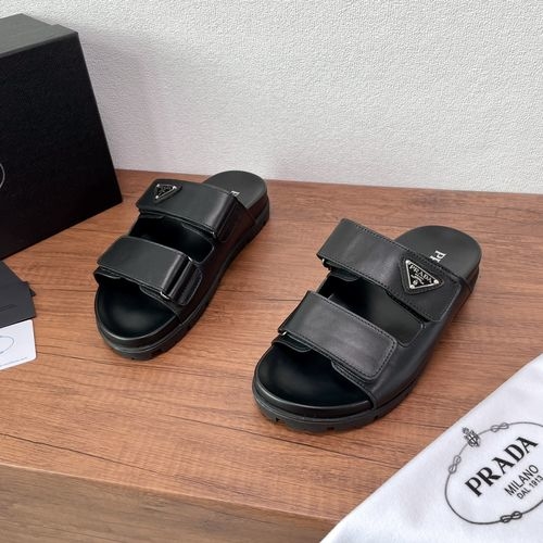 Prada Leather Slides With Adjustable Straps