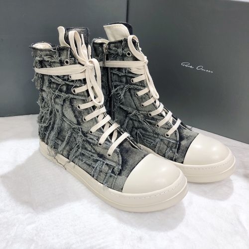 Rick Owens Washed Canvas High Top Sneakers