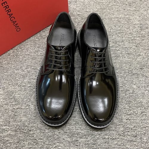 Ferragamo Patent Leather Stitched Platform Loafers