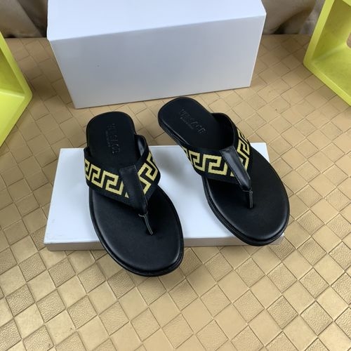 Versace Genuine Cowhide Slides With Wear-resistant Sole