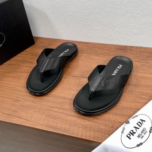 Prada Woven Fabric Flip Flops With Logo