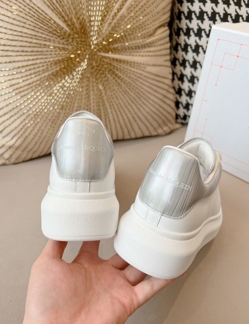 McQueen Brushed Silver Heel Classic White Sneakers