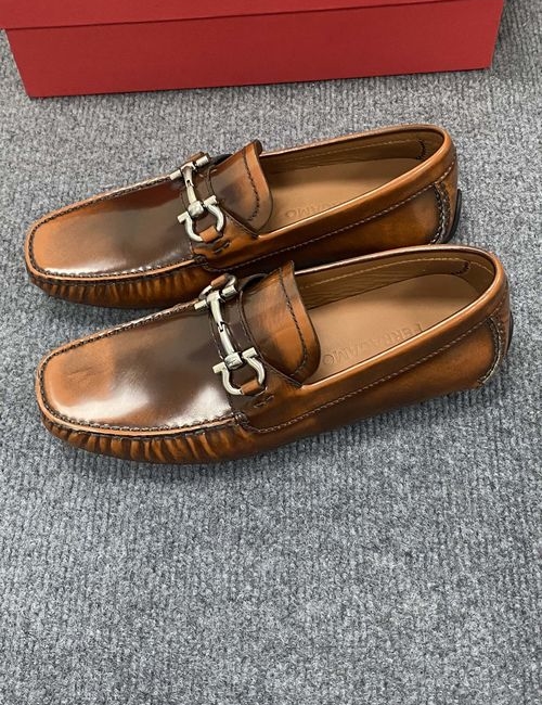 Ferragamo Calfskin Casual Loafers Original Sole Leather Lining