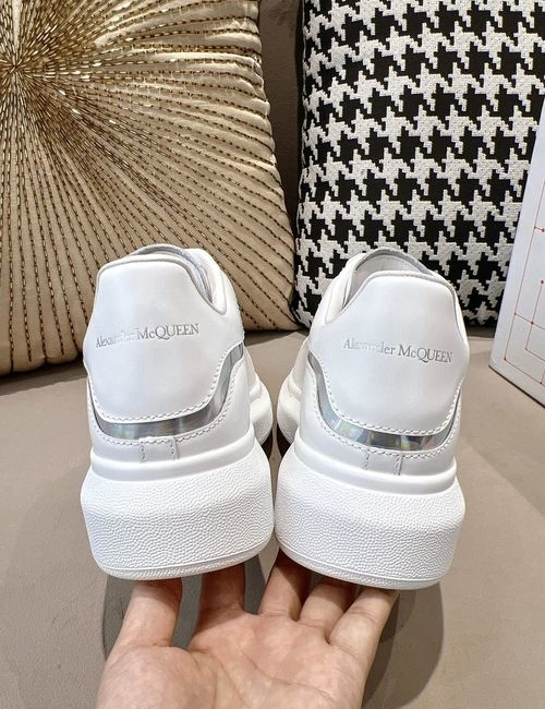 McQueen White Leather Iridescent Heel Sneakers