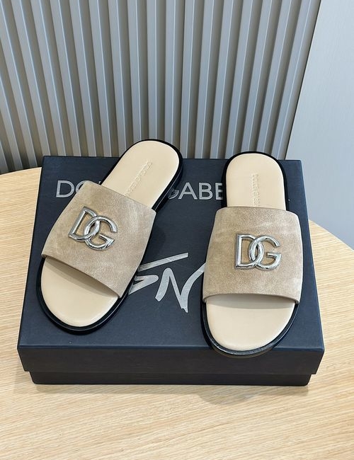 Dolce & Gabbana DG Logo Embossed Cowhide Slides