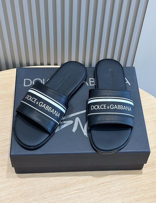 Dolce & Gabbana DG Logo Embossed Cowhide Slides
