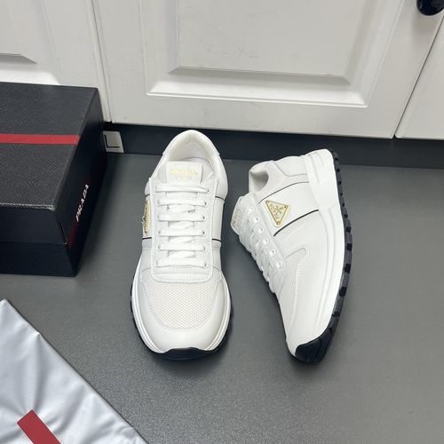 Prada White Casual Sports Sneakers With Logo