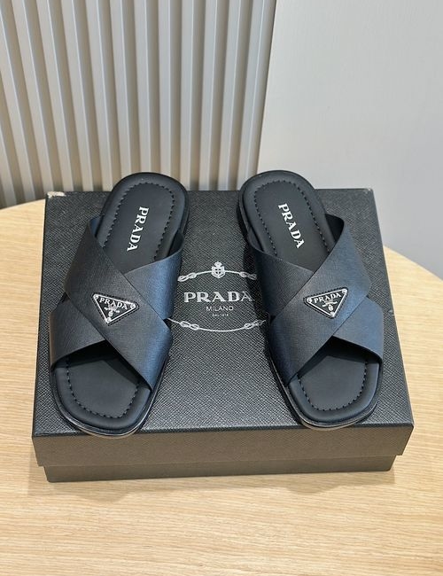 Prada Saffiano Leather Slip-on Slippers