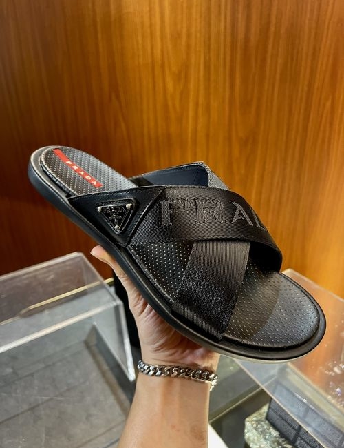 Prada Crossover Sandals With Enamel Emblem