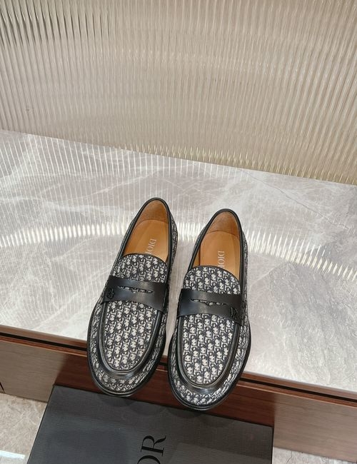 Christian Dior CD Granville Loafers Beige Black Oblique Leather