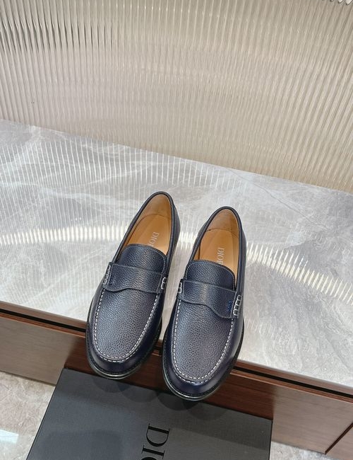 Christian Dior CD Granville Loafers Navy Grained Leather