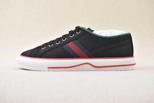 Gucci Tennis 1977 Print Sneaker Black Red Canvas Shoes