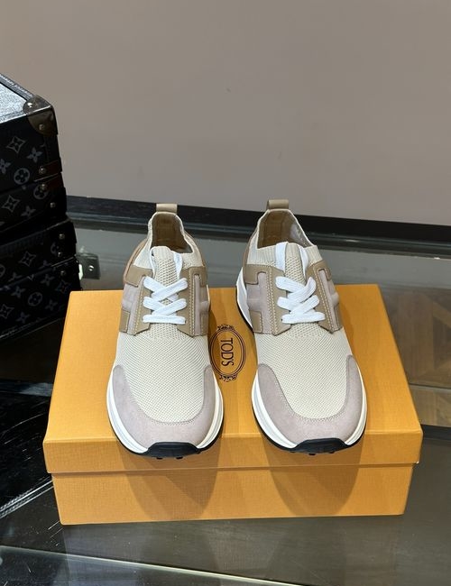 Tods Leather Casual Sneakers With Net Fabric