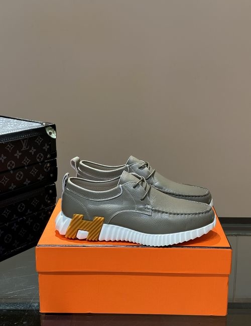 Hermes New Style Lace-Up Sneakers, Premium Leather, Comfortable