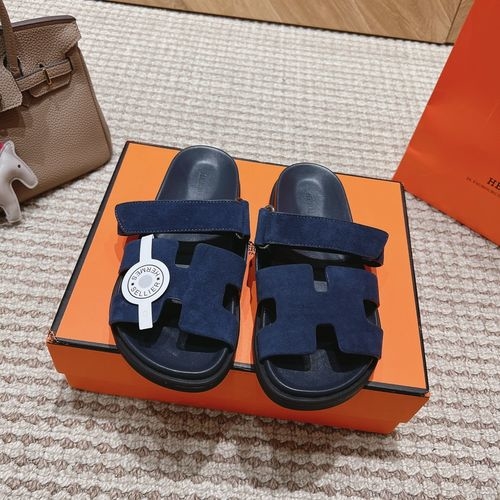Hermes Genuine Leather Slip-on Slippers