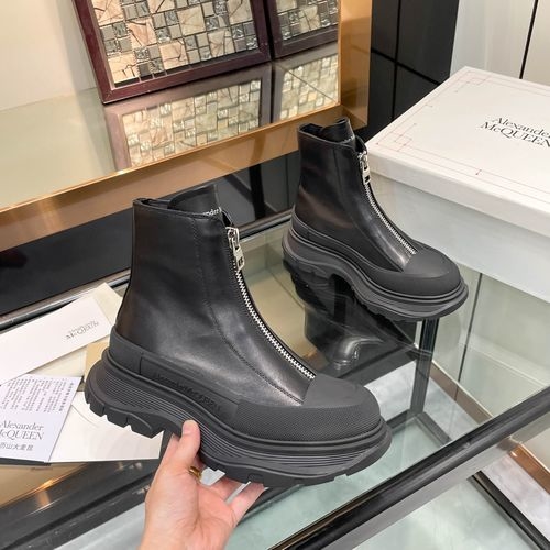 McQueen Thick Sole Front Zip Ankle Boots