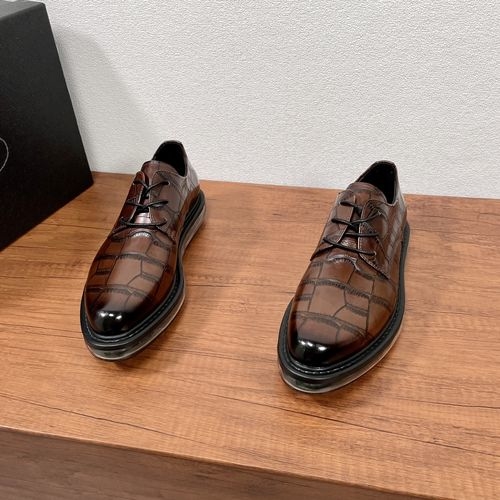 Prada Brown Pebbled Leather Derby Shoes