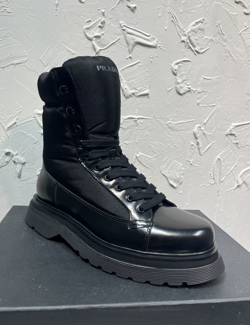 Prada Enamel Logo Round Toe Martin Boots