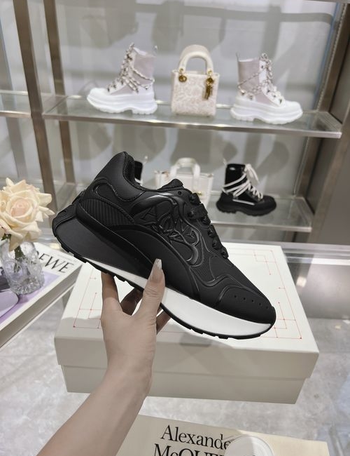 McQueen Embossed Leather Mesh Sneakers