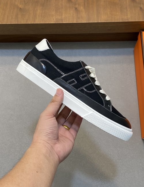 Hermes Imported Nappa Cow Leather Canvas Shoes
