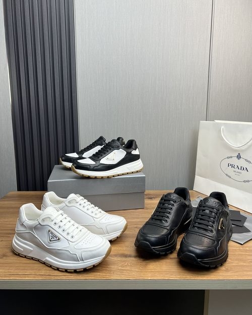 Prada Stitched Cow Leather Casual Shoes With Original Sole