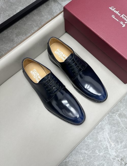 Ferragamo Business Dress Shoes Blue Brushed Leather Sole