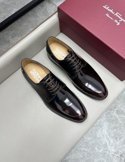 Ferragamo Business Dress Shoes Red Brushed Leather Sole