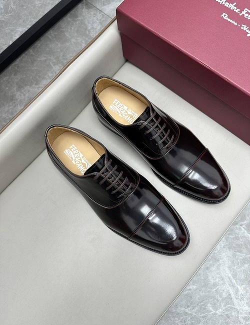 Ferragamo Business Dress Shoes Red Brushed Leather Sole