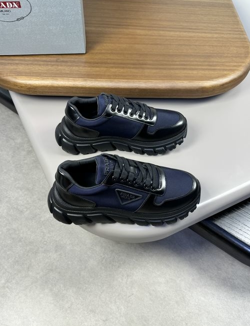 Prada Leather And Canvas Sneakers With Logo Detail
