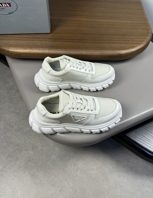 Prada Leather And Canvas Sneakers With Logo Detail