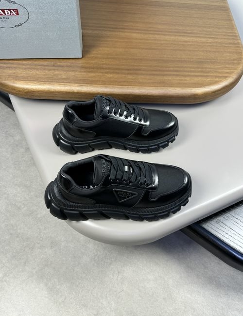 Prada Leather And Canvas Sneakers With Logo Detail