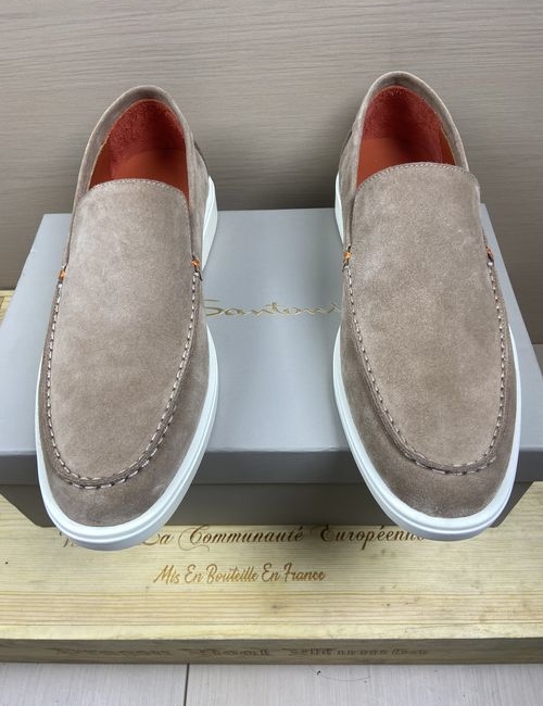 Santoni Suede Leather Loafers With Rubber Outsole