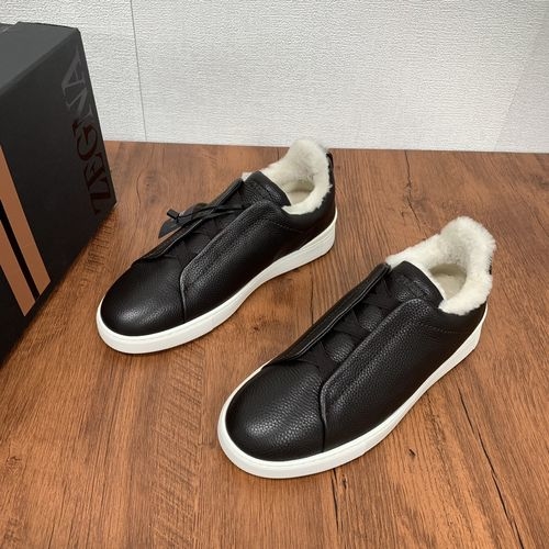 Zegna Deer Skin Sneakers With Wool Lining And Triple Stitch
