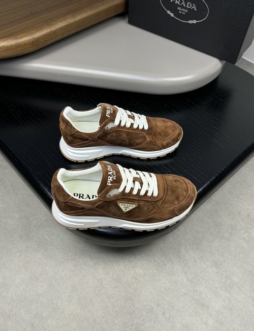 Prada Suede Leather Sneakers With Metal Logo Detail